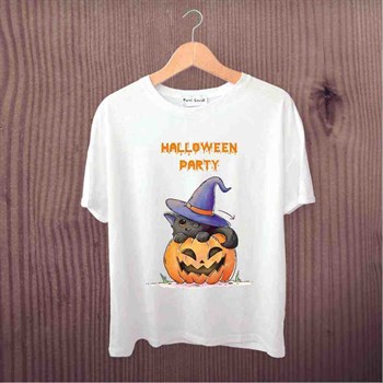 Halloween Partisi Kedi Figürlü Tişört 
